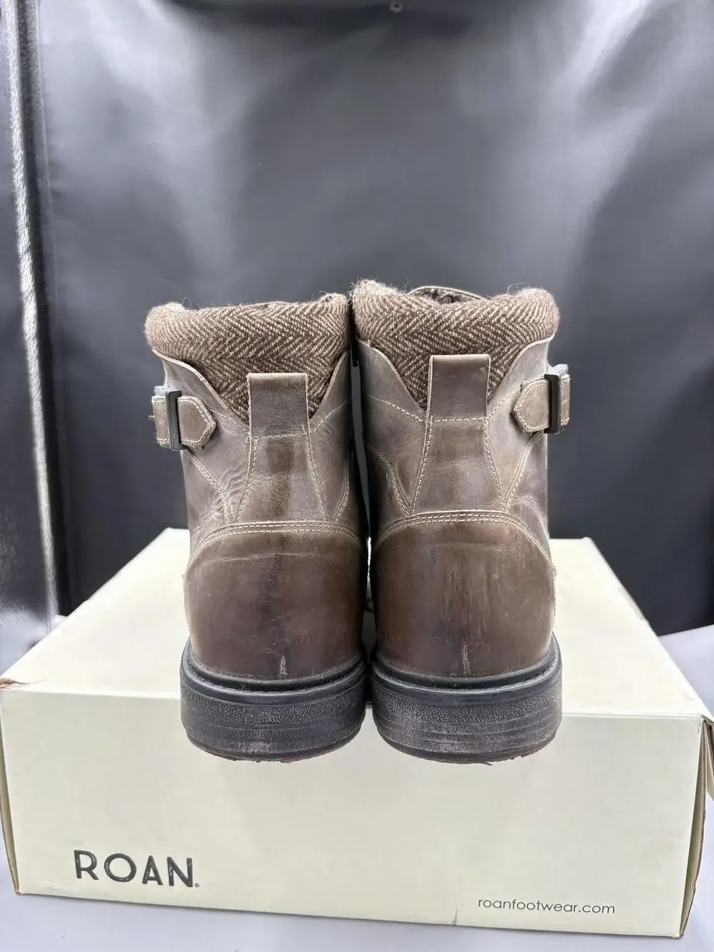 Roan Boots Peterson Mens Size 10 Brown Leather Combat Ankle Zip Lined Buckle